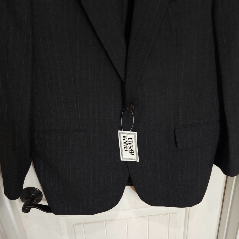 Gianni Versace Mens Blazer Vtg 90s Gray Pinstripe Virgin Wool Suit Jacket NWT 51 - Picture 4 of 14